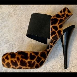 Fendi Leopard Ponyhair Slingbacks Stilettos 38.5